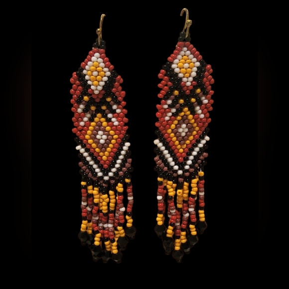 Southwest Seed Bead Fringe Earrings New - Picture 2 of 3